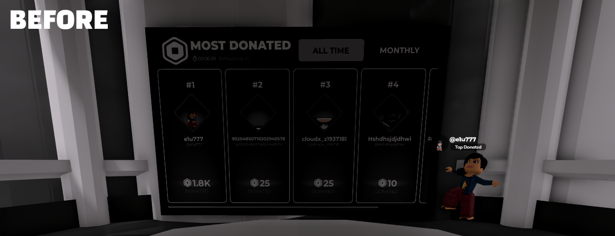 Leaderboard before increasing SurfaceGui brightness